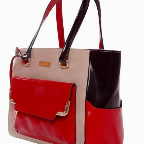 Mory Double Colors Italian Leather Office Hand Bag - Picture 3 of 5